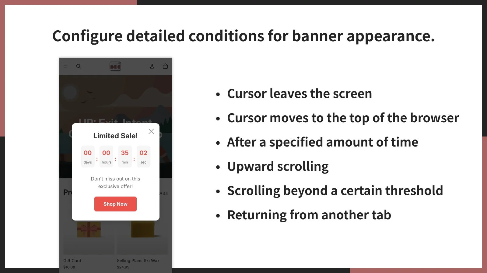 ポップアップの表示条件は6種類から自由に選べる!